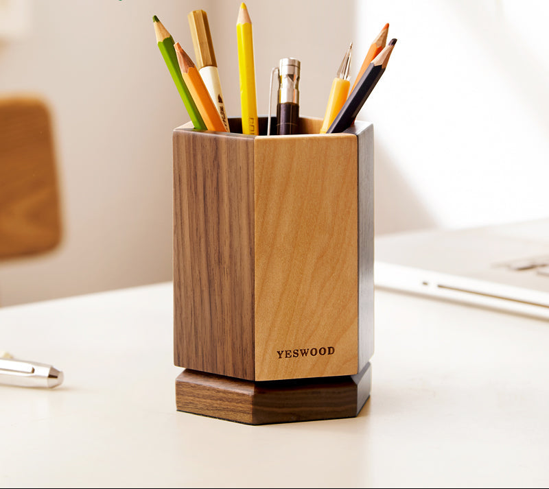 Black Walnut, Maple Solid Wood Rotating Pen Holder