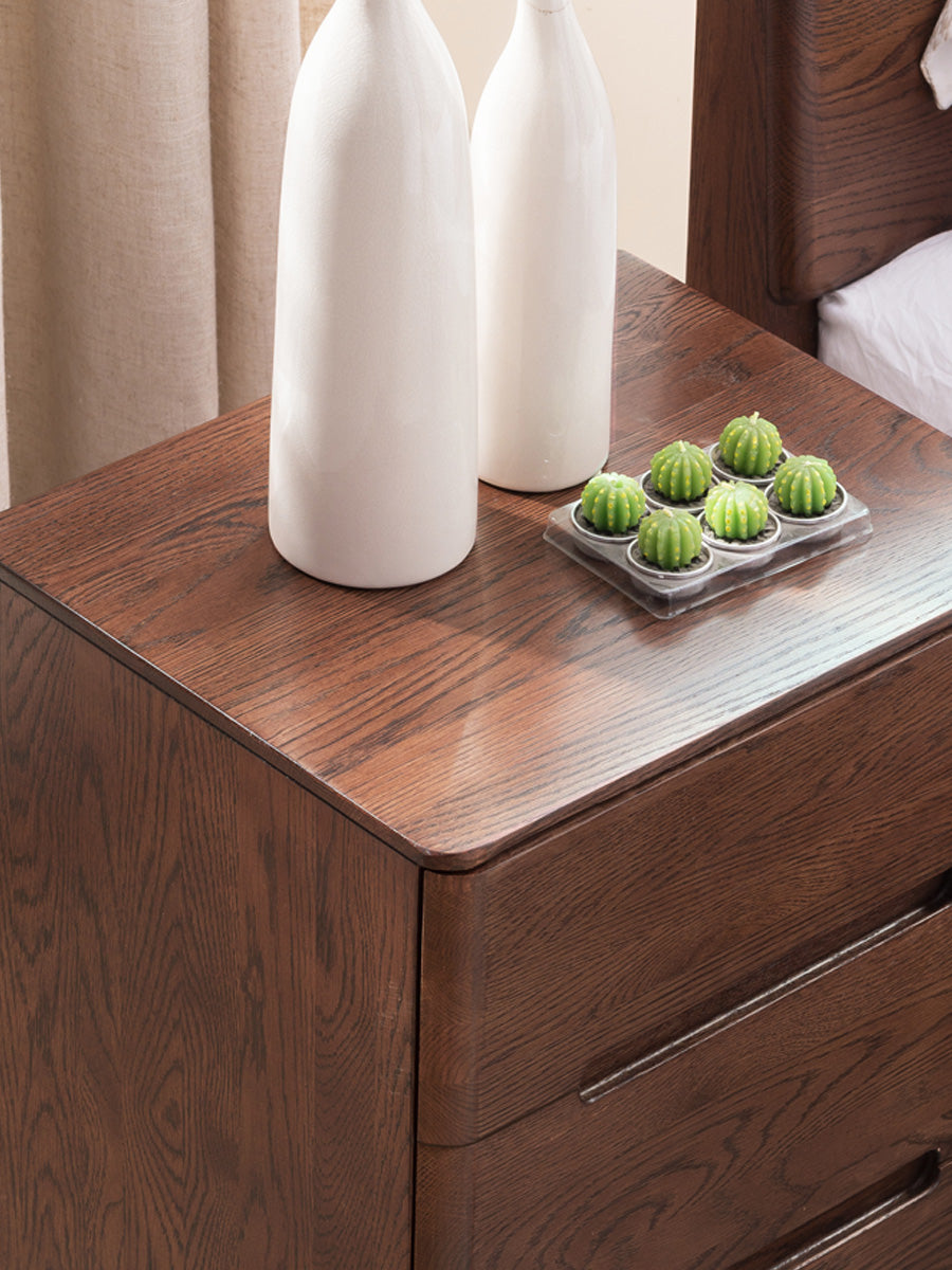 Oak Solid Wood Nightstand with Lock.