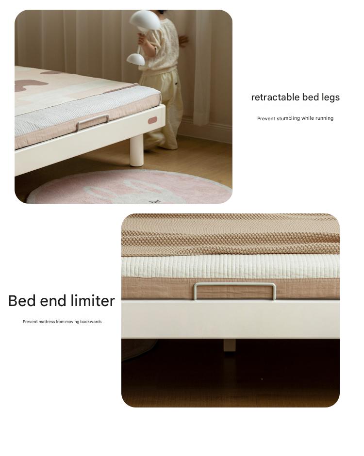 Rubber Solid Wood Cream Style Single Bed.