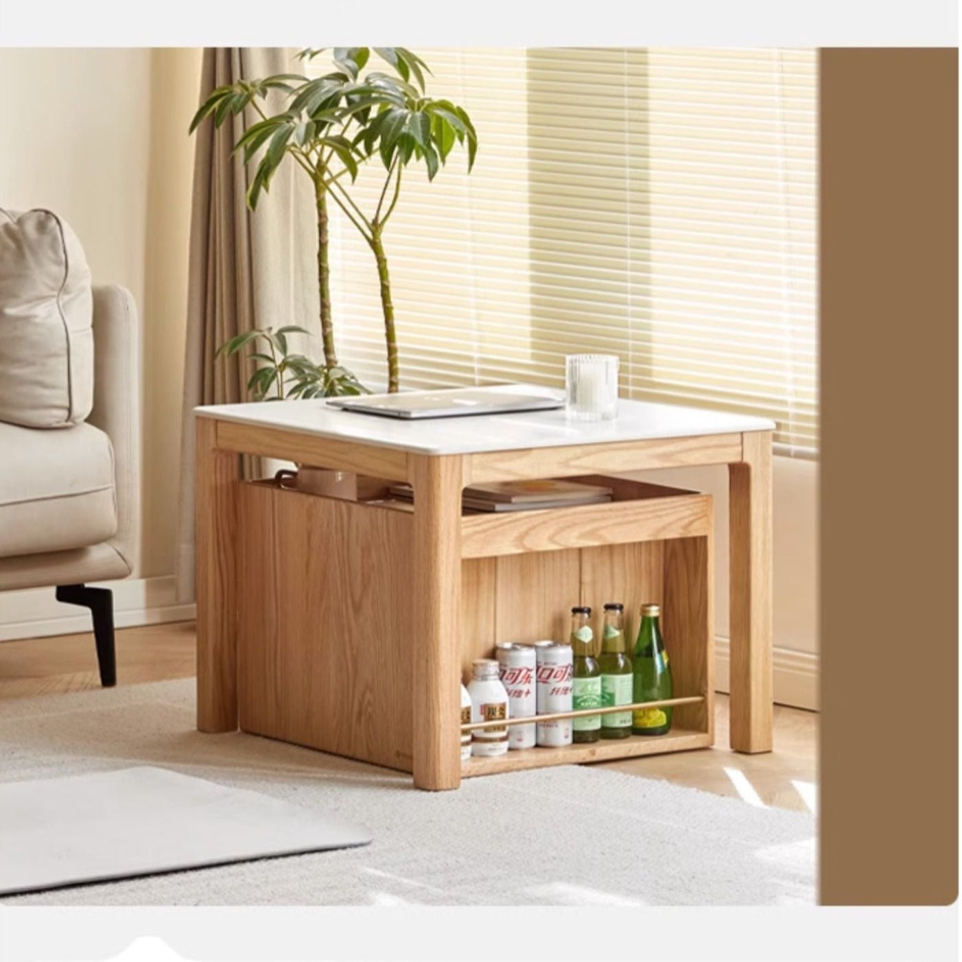 Black walnut, Oak, Beech Solid Wood Rock Plate Combination Coffee Table
