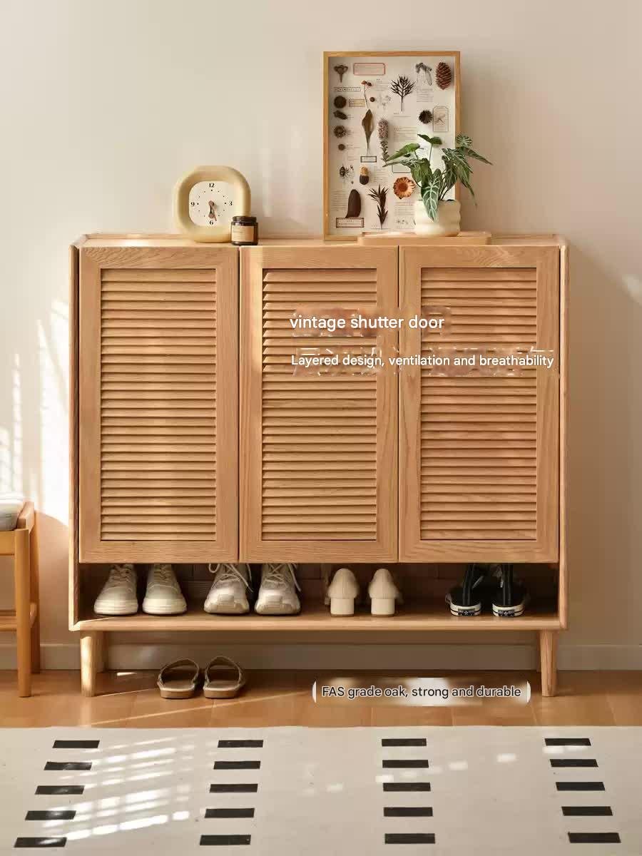 Oak Solid Wood, Solid Rubberwood Modern Shoe Cabinet