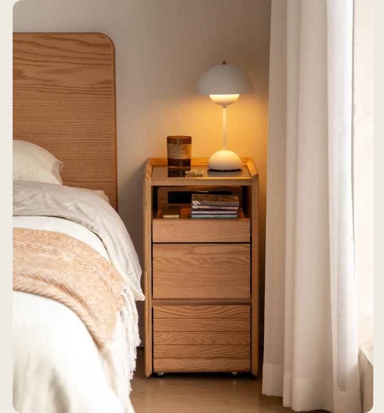 Ash, Oak Solid Wood Movable Glass Small Nightstand