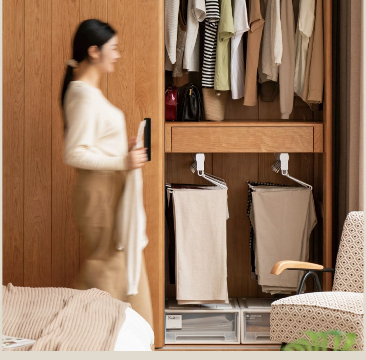 Cherry Wood Retro Wardrobe Sliding Door.