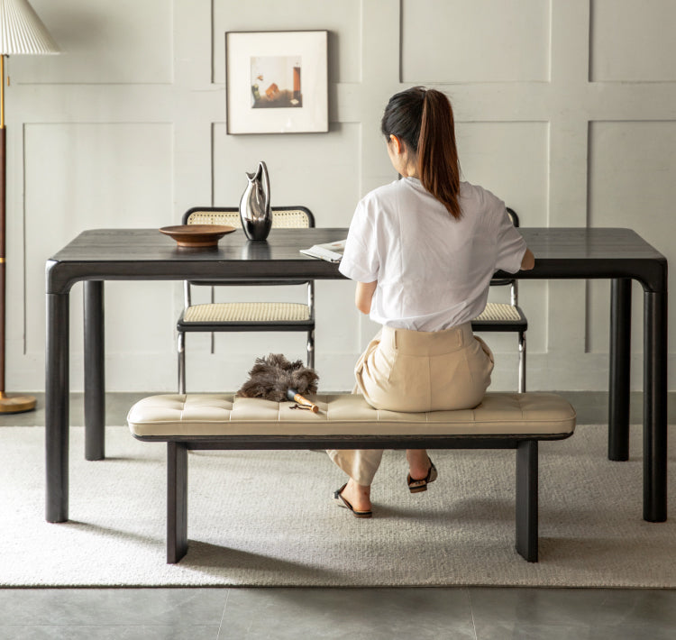 Black Walnut, Ash, Oak Solid Wood Luxury First-Layer Yellow Cowhide Seat Bench