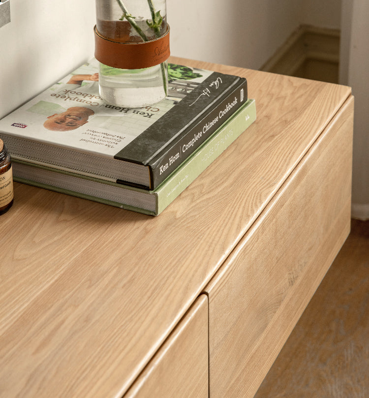 Oak Solid Wood TV Cabinet Hanging LED Lights.
