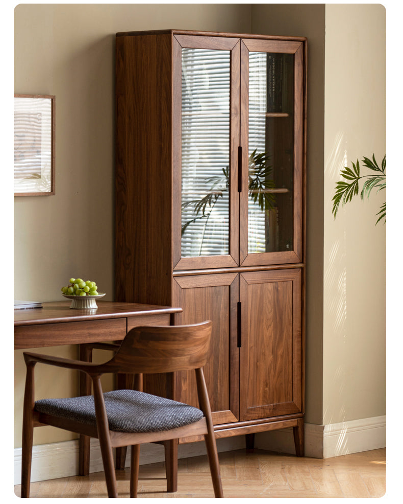 Black Walnut, Ash Solid Wood Combination Dust-Proof Glass Door Bookshelf
