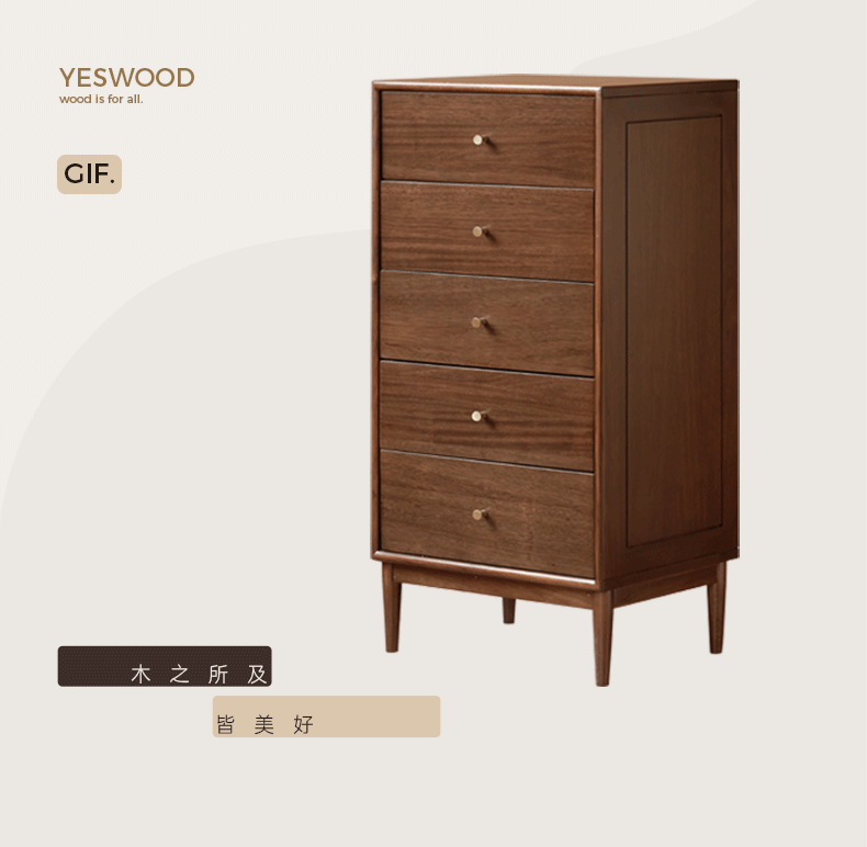 Red Zebrawood Solid Wood Modern Minimalist Chest of Drawers