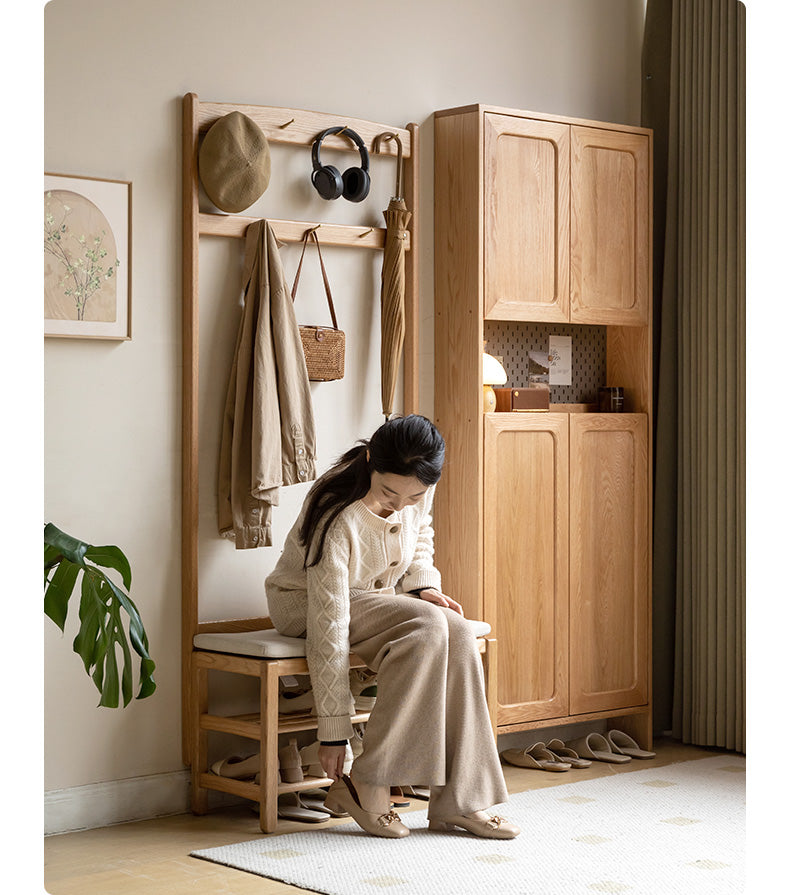 Oak, Beech Solid Wood Shoe Stool Hanger Entrance Partition