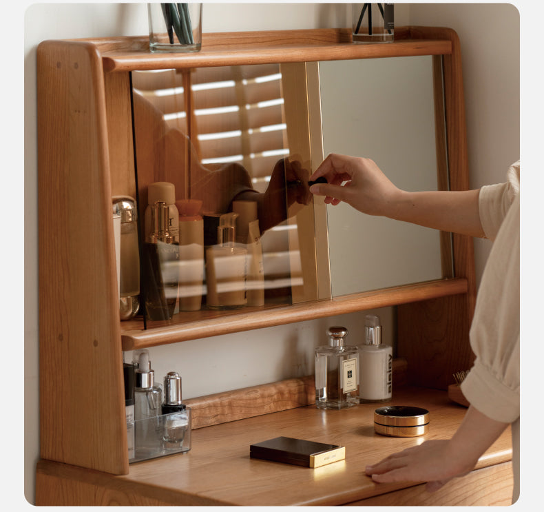 Cherry, Birch Solid Wood Multi-Functional Storage Vanity Table.