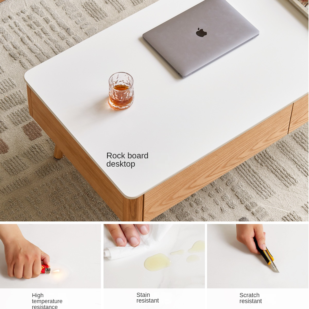 Oak, Beech Solid Wood Slate Coffee Table Simple Modern