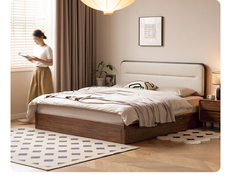 Black walnut solid wood storage box bed technology cloth soft back