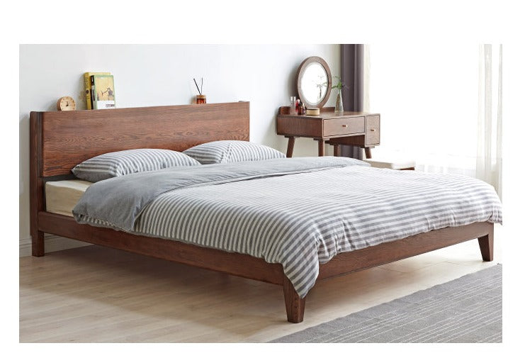 Modern oak solid wood Walnut color bed LED night lights"