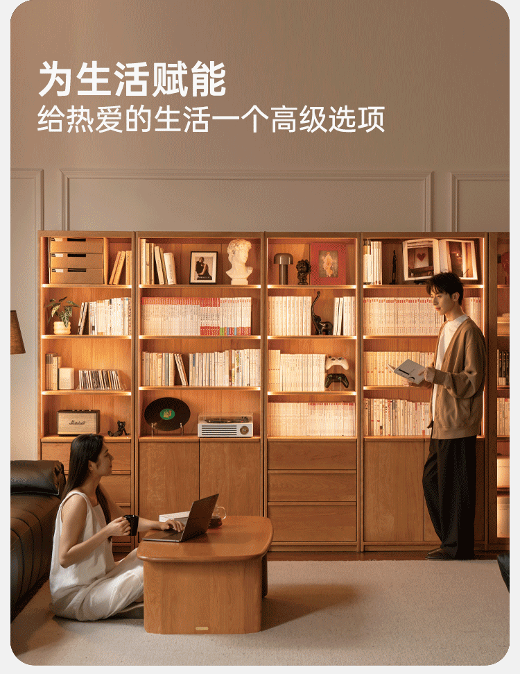 Cherry Solid Wood Bookcase Display Storage Cabinet for Study