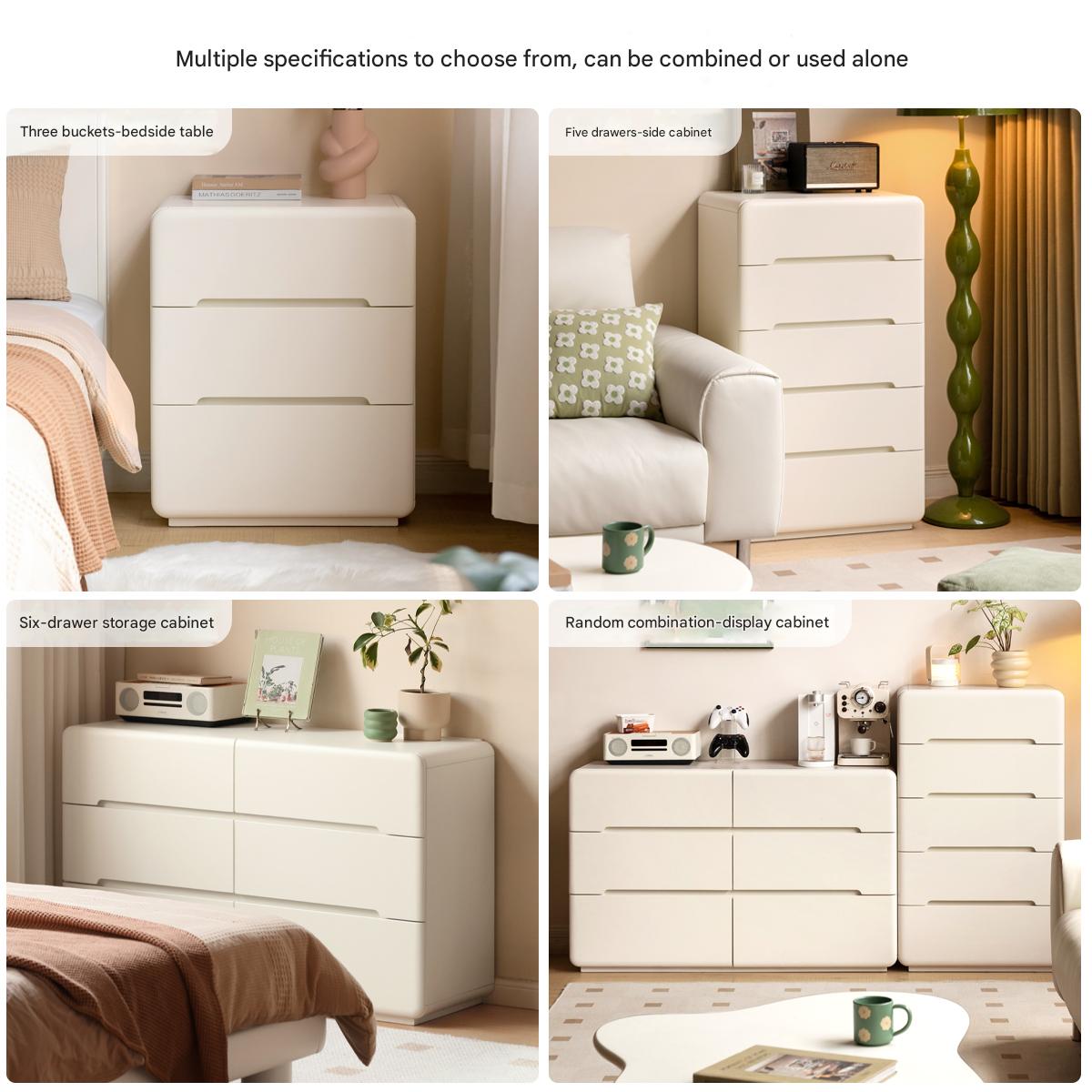 Poplar, Solid Rubberwood Storage Cream Drawer Dresser