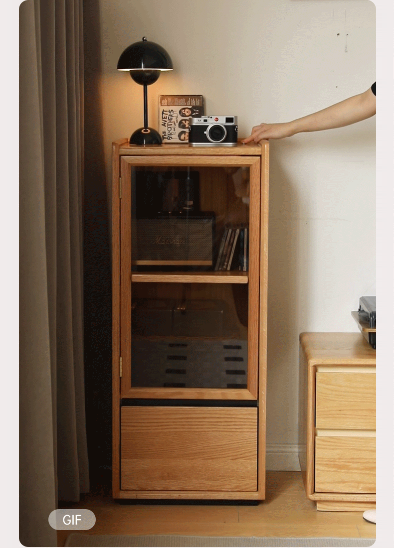 Oak Solid Wood Modern Side Cabinet.