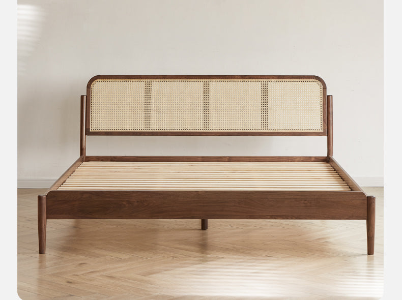 North American Black Walnut Solid Wood Rattan Bed