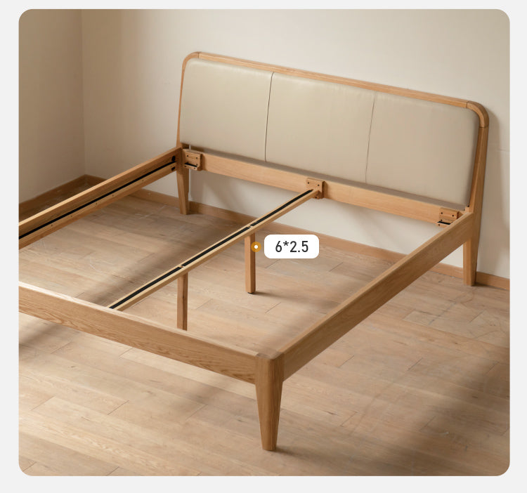 Oak Solid Wood Bed Modern Genuine Leather,Technology Cloth, Fabric