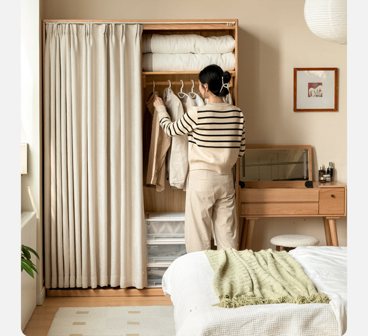 Oak, Solid Rubberwood Wardrobe Curtain Design.