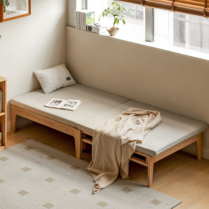Oak Solid Wood Folding Sofa Bed, Retractable Sofa: