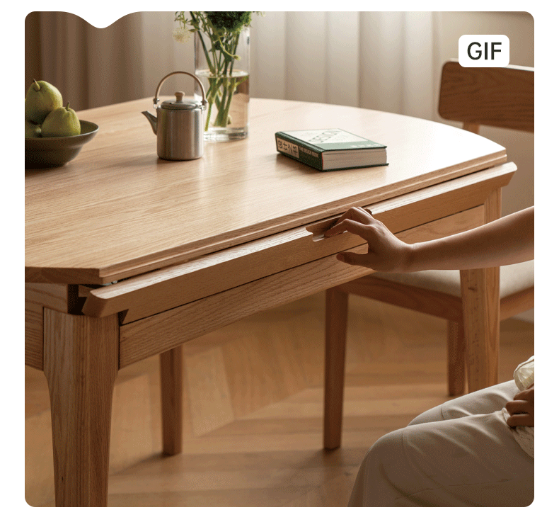 Solid Rubberwood, Oak Solid Wood Folding Round Retractable Dining Table