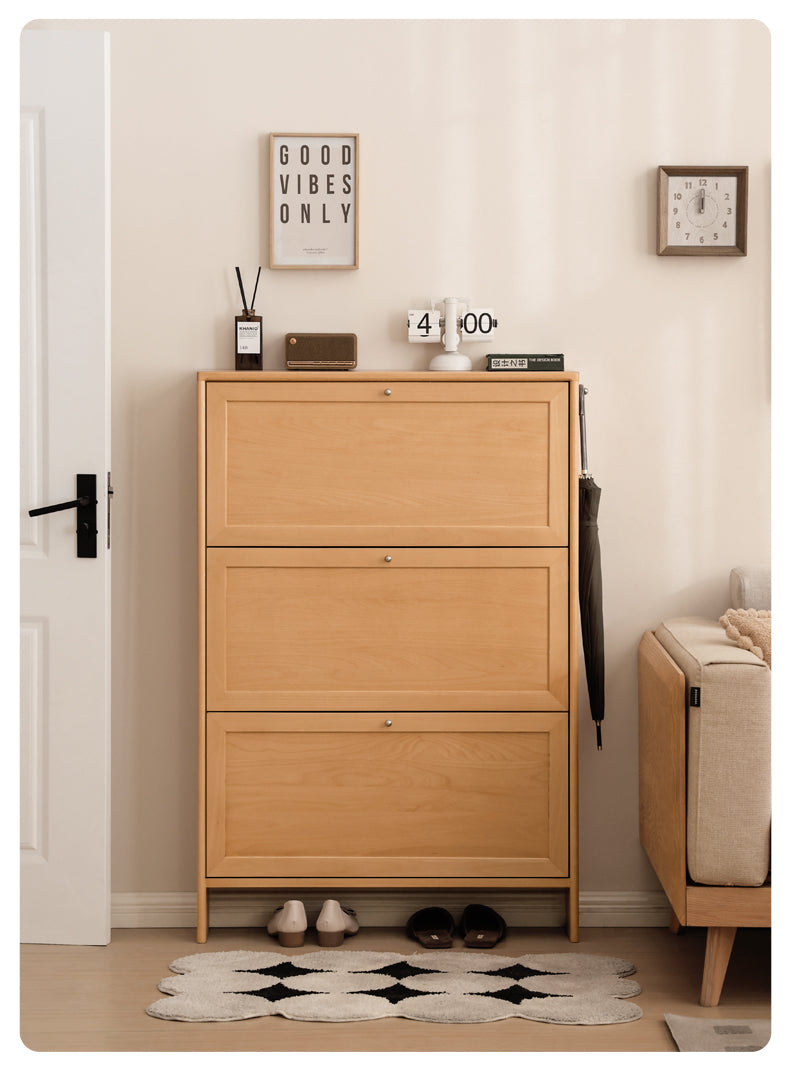 Beech Solid Wood Ultra-Thin Flip Bucket Shoe Cabinet