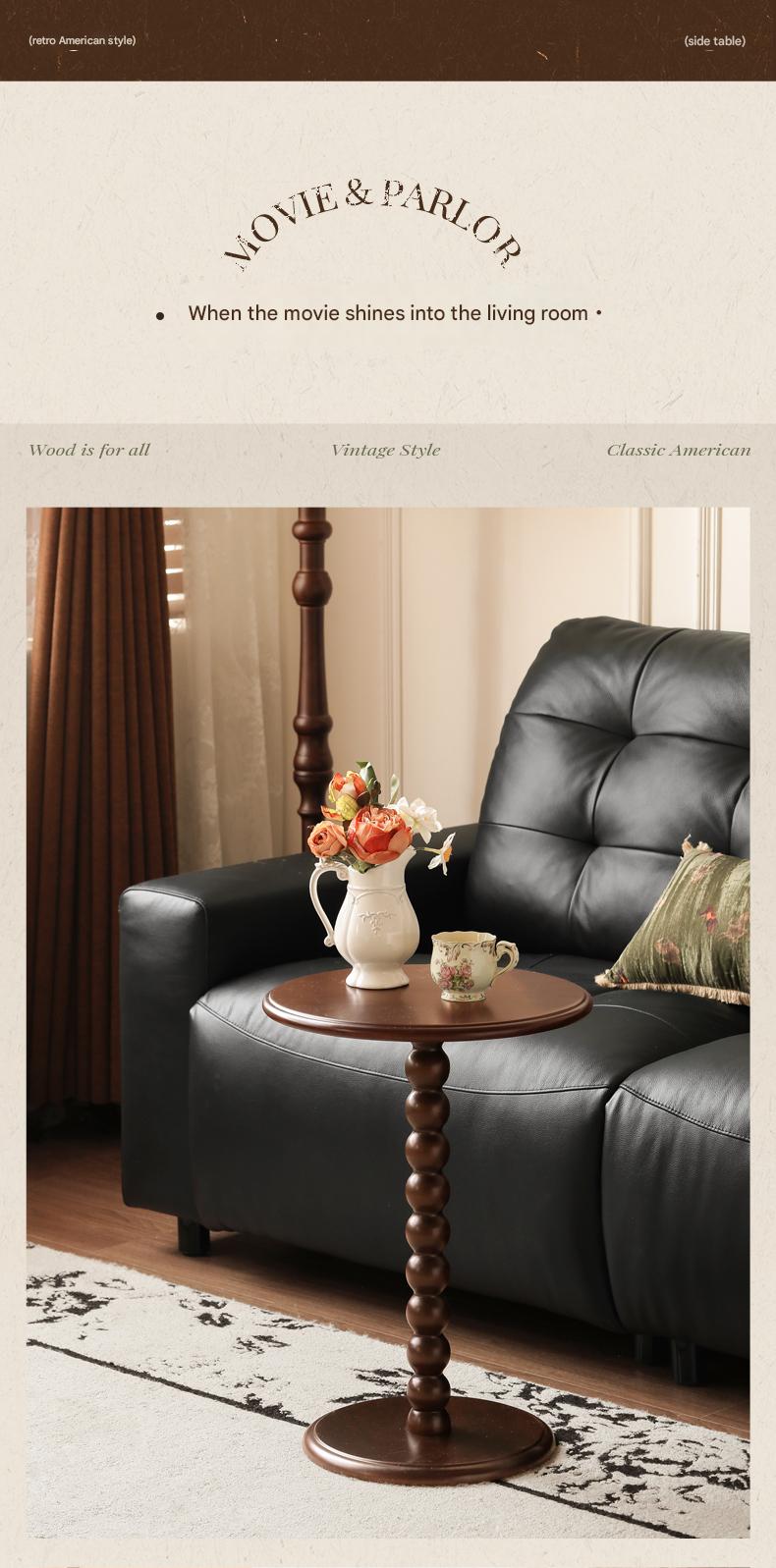 Black Walnut, Poplar, Solid Rubberwood American Retro Side Table.