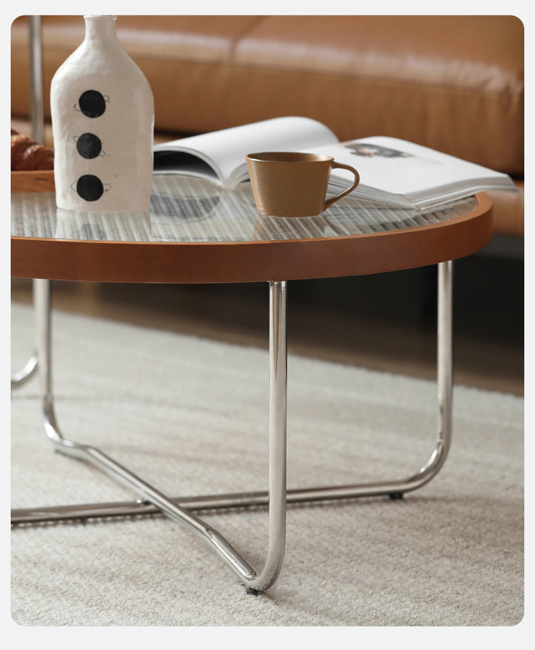 Beech Solid Wood Round Glass Coffee Table