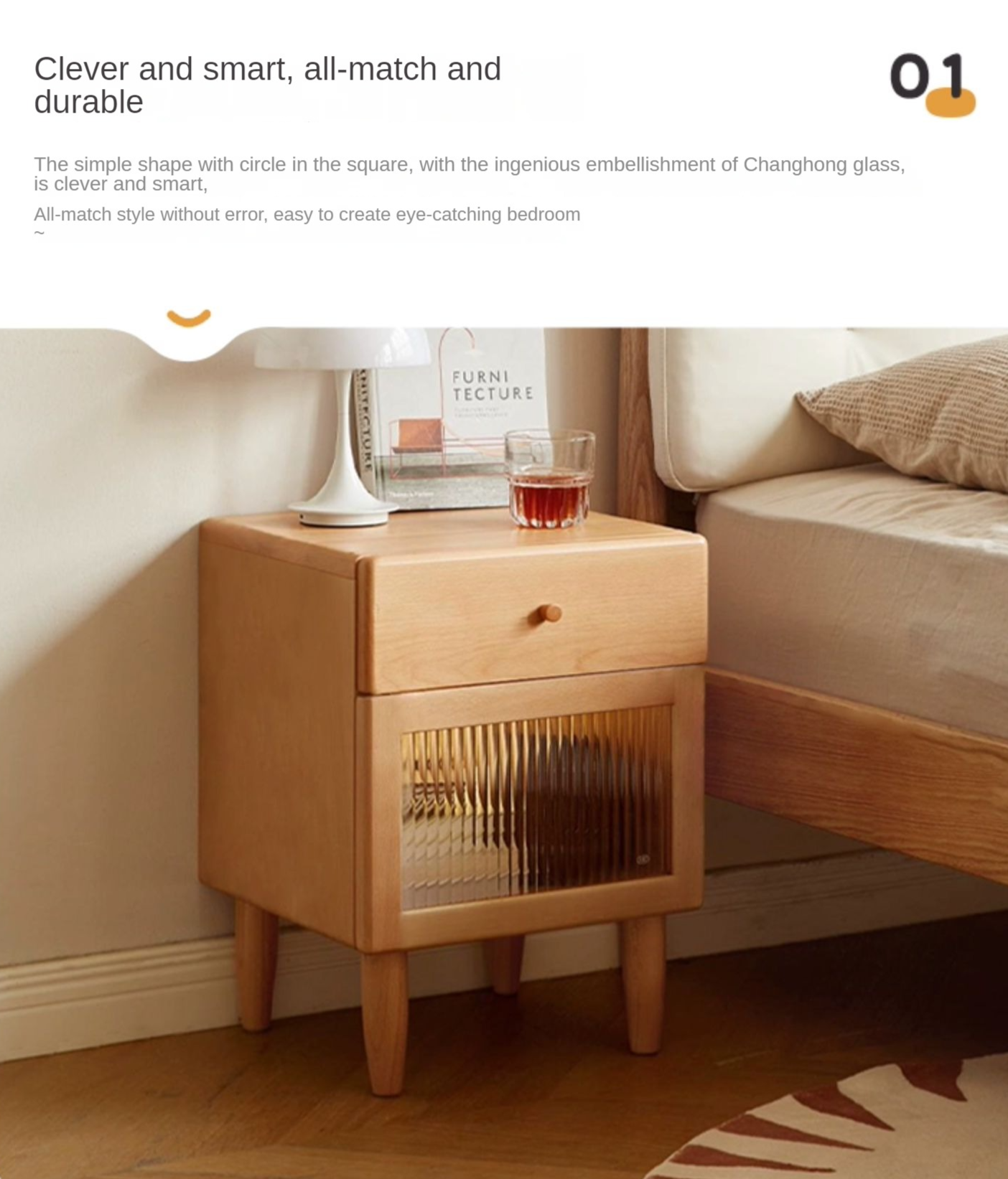 Beech Solid Wood Nightstand With Light