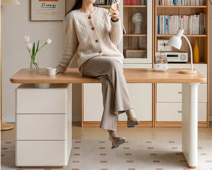 Oak Solid Wood Desk With Lower Cabinet