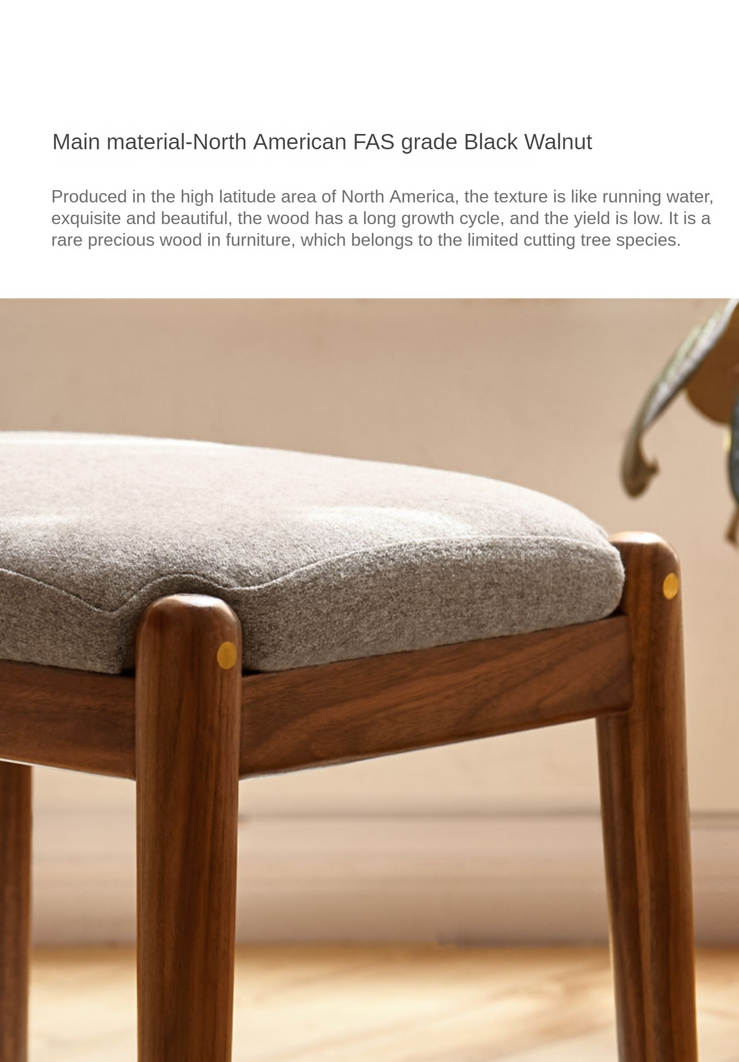 Black Walnut Solid Wood Square Makeup Stool