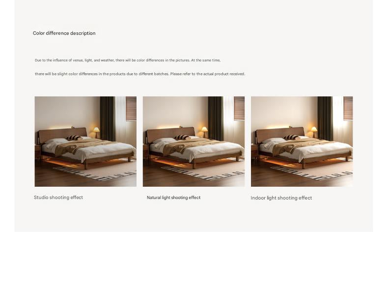 Oak solid wood bed with light, storage space