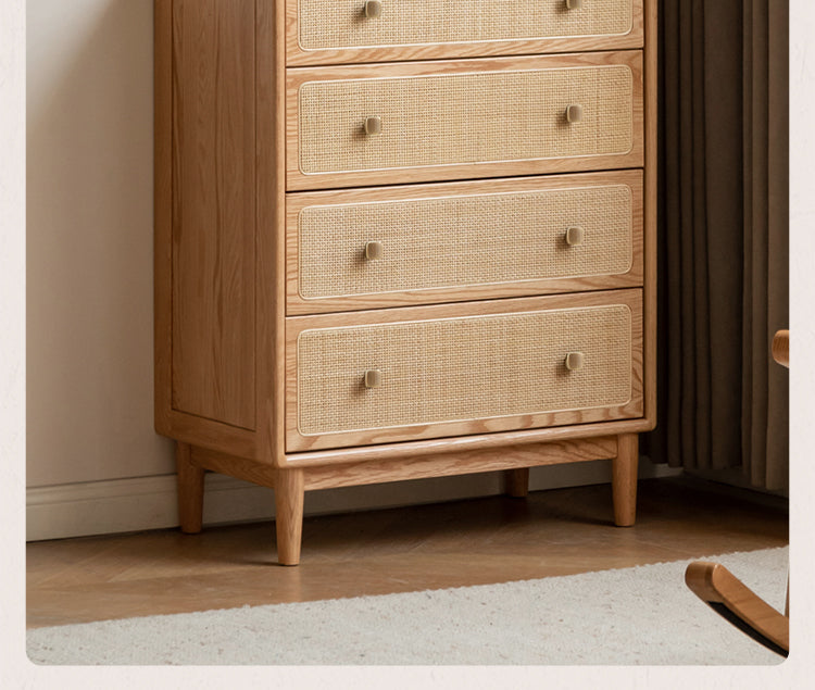 Oak, Black Walnut Solid Wood Cabinet Modern Rattan Storage Cabinet.