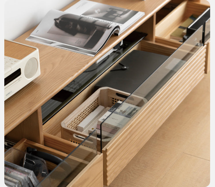 Ash Solid Wood Floor Modern Rock Board TV Cabinet.