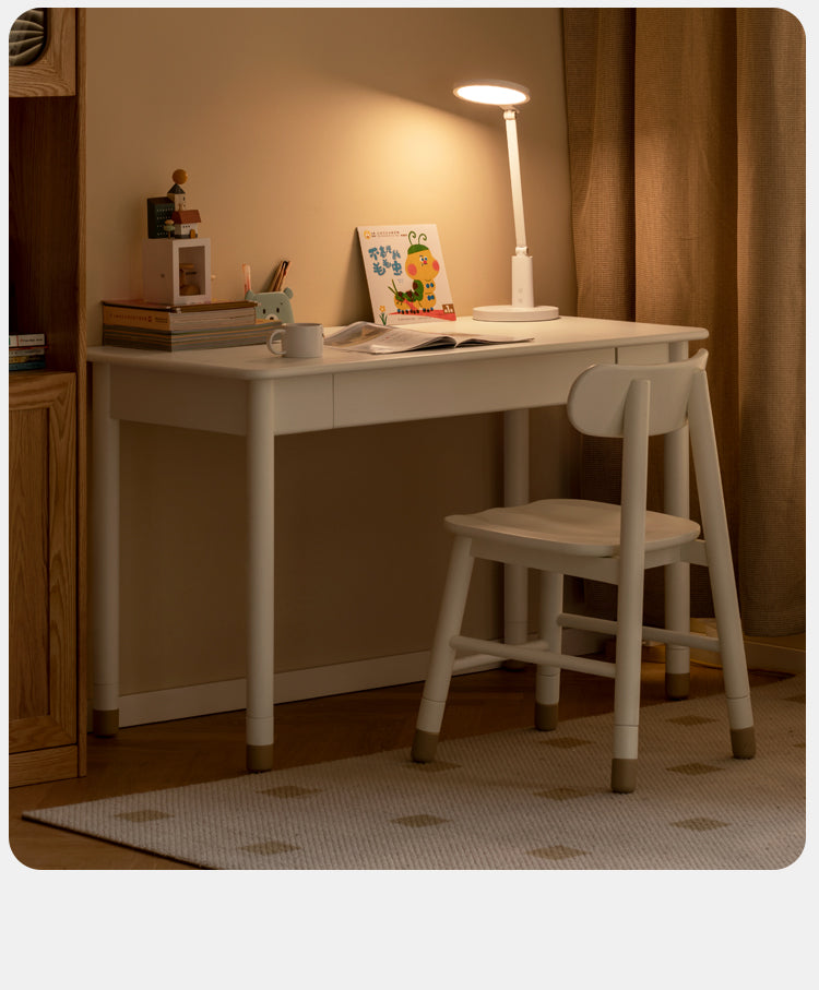 Poplar Solid Wood, solid Rubberwood Children's Elevated Learning Table Cream Drawer Table