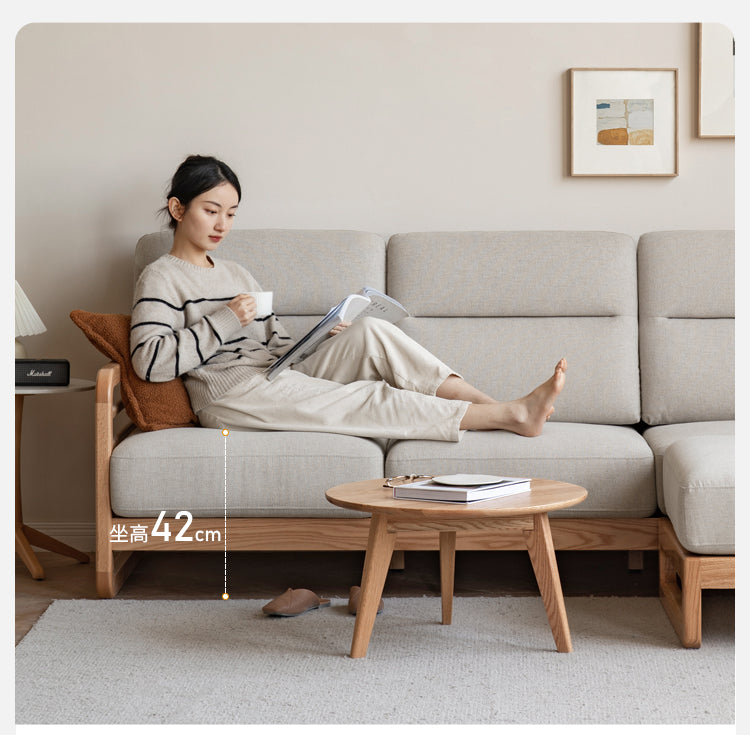 Oak Wood Fabric Sofa String-style Bbackrest.