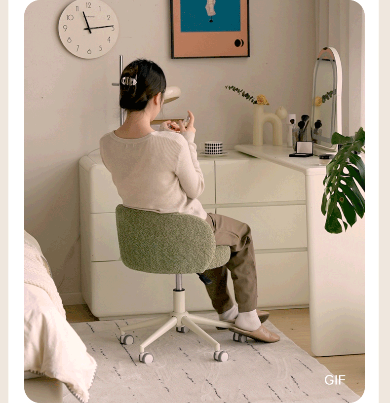 Eco-Leather, Imitation Sheepskin Adjustable Height Vanity Stool, Modern Minimalist Makeup Chair for Bedroom