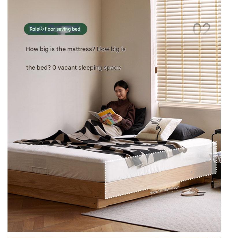 Oak solid wood platform bed, headboard-free bed suspension bed.