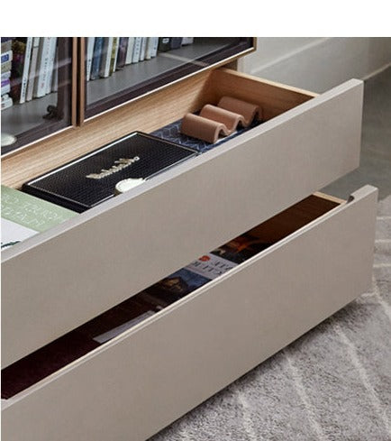 Poplar Solid Wood Combination Bookcase, Glass Door Cabinet