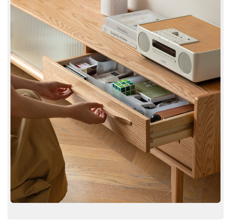 Oak Solid Wood TV Stand Sliding Door.