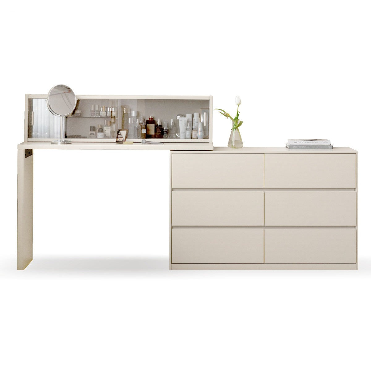 Solid RubberWood Cream Style Telescopic Vanity Table.