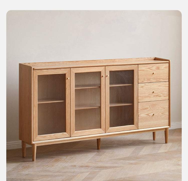 Oak, Ash, Black Walnut, Cherry, Beech Solid Wood, Solid RubberWood Ultra-thin Sideboard Sliding Door
