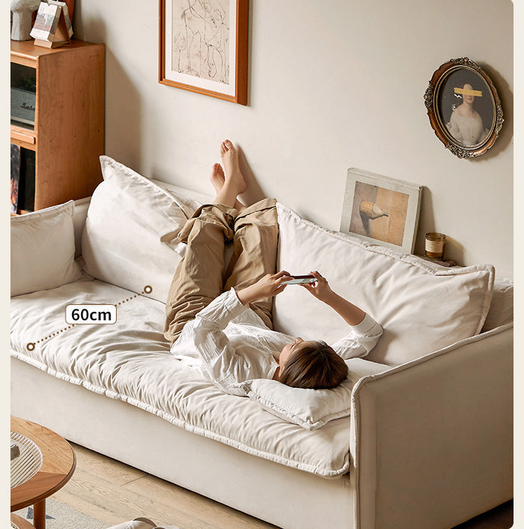Down Fabric Sofa Cream Style.