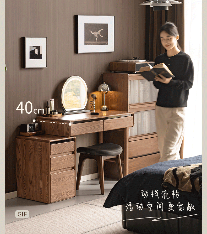 Ash Solid Wood Modern Vanity Table with Extendable Feature