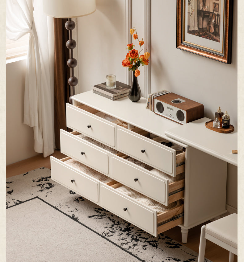 Solid Rubberwood French Retro Dressing Table