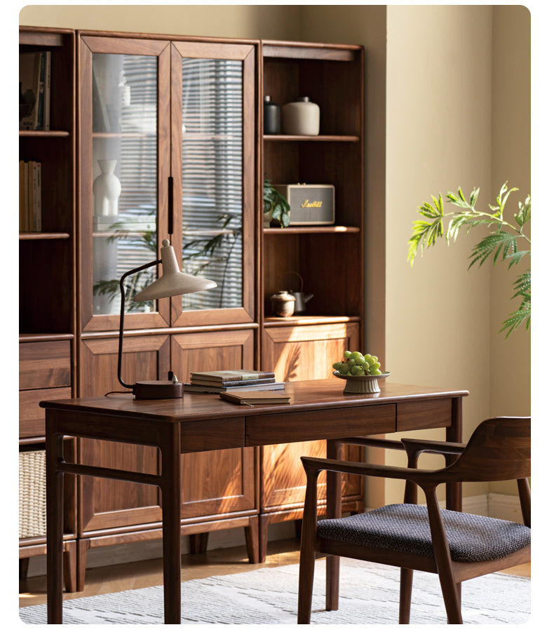 Black Walnut, Ash Solid Wood Combination Dust-Proof Glass Door Bookshelf