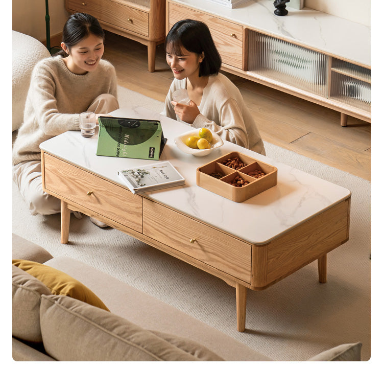 Oak Solid Wood Coffee Table Slate