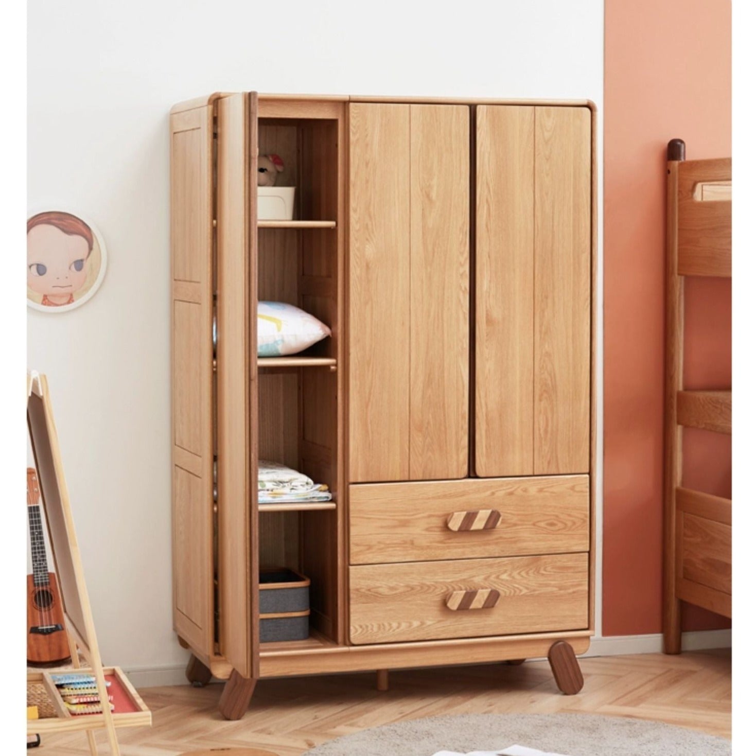 Oak Solid Wood Children's Wardrobe Modern