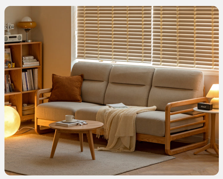 Oak Wood Fabric Sofa String-style Bbackrest.