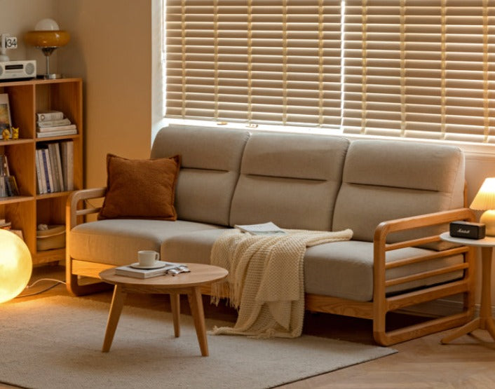 Oak Solid Wood Fabric Sofa.