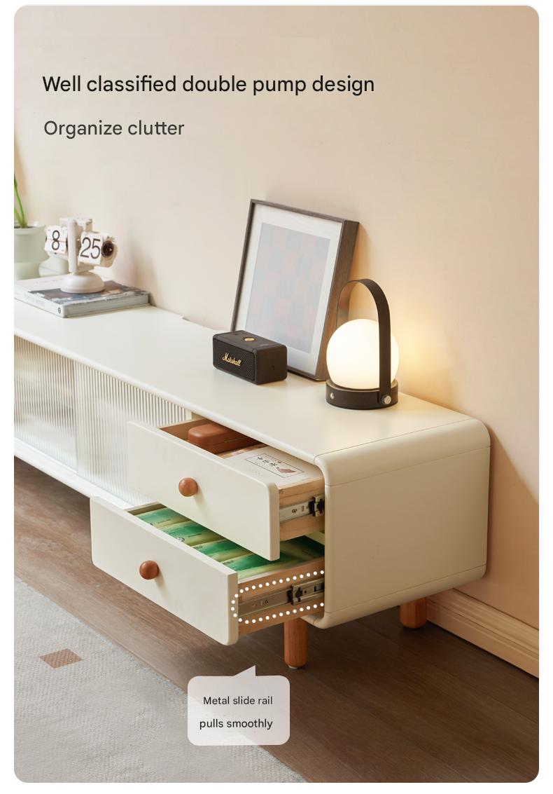 Solid Rubberwood White Floor TV Cabinet.